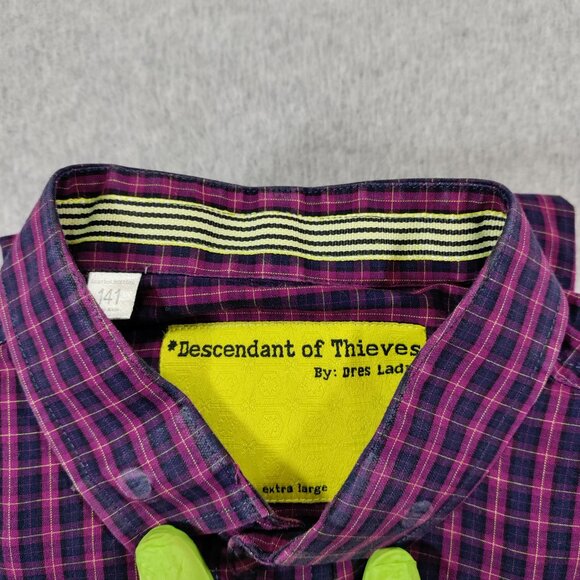Descendent of Thieves Shirt Mens XL Purple Plaid Button Down Limited Edition - Picture 7 of 10